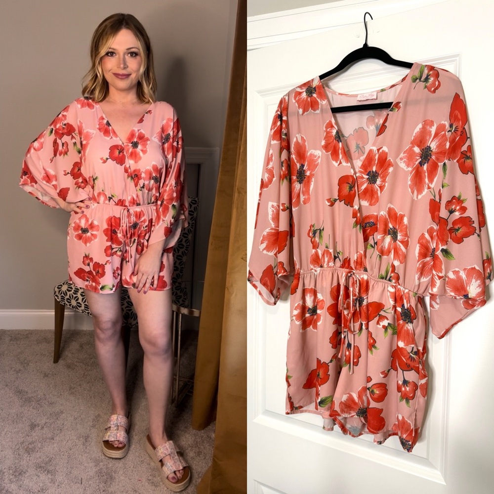 Pink Floral Romper- PINK LILY- Size S